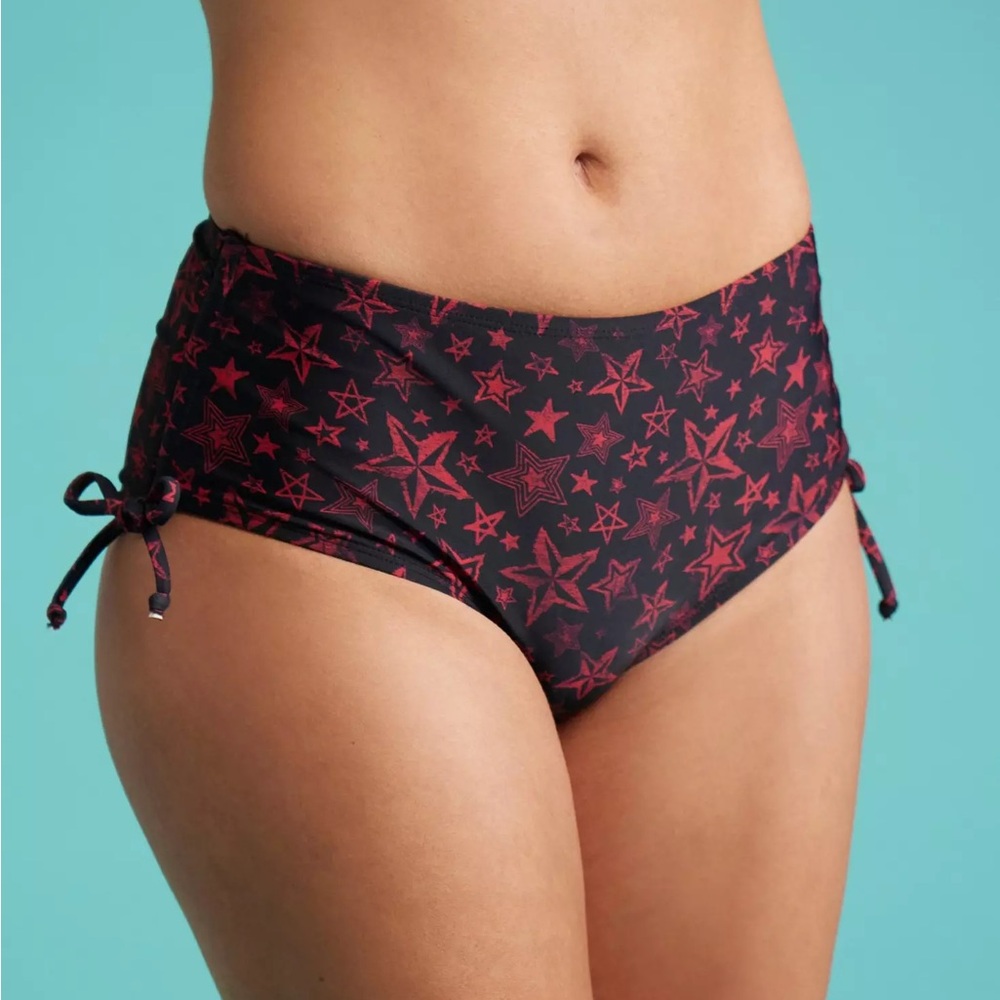 Black & Red Star Ruched Swim‎ Bottoms Hot Topic